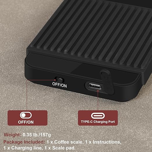Coffee Espresso Scale with Timer, Kitchen Food Digital Matcha Scale, Rechargeable, Glass Mirror Design, for Barista, 0.3-2000g/0.1g