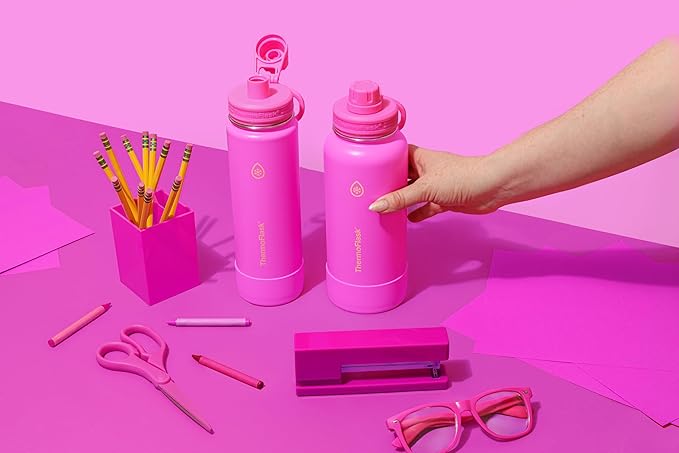 ThermoFlask 24 oz Double Wall Vacuum Insulated Stainless Steel Water Bottle with Spout Lid, Shocking Pink