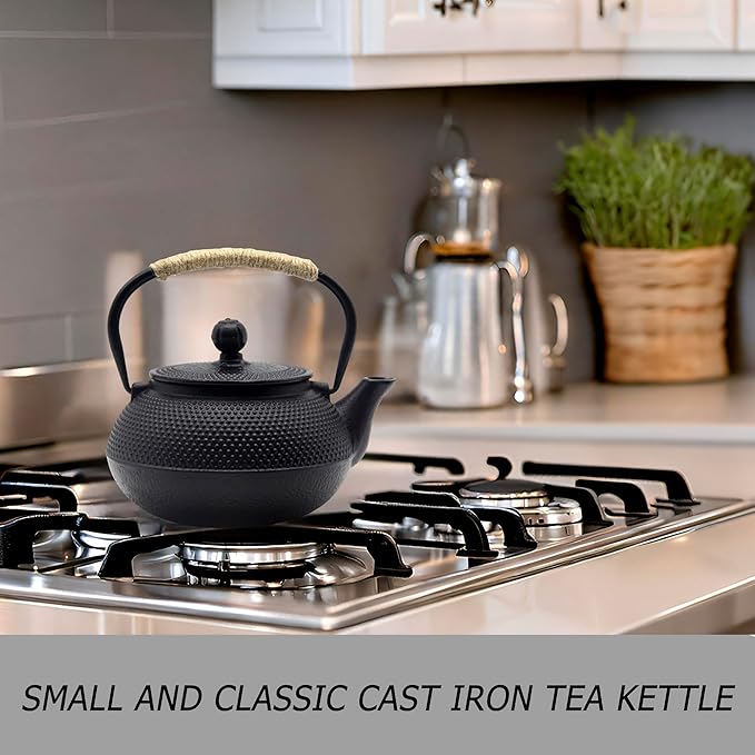 20.3oz Small Cast Iron Teapot Set with Warmer, Japanese Black Tea Kettle for Stovetop Safe, Teapot and Cups Set, Tea Pot with Stainless Steel Infuser for Loose Tea(600ml)