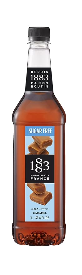 1883 Sugar Free Caramel Syrup for Drinks, Made in France, 1 Liter Plastic Bottle