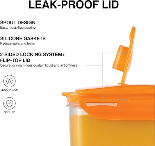 LocknLock HAP607ORG Aqua Fridge Door Water Jug with Handle, BPA-Free Plastic Pitcher with Flip-Top Lid and Easy-Pour Spout for Water, Juice, Tea, and Other Drinks, 3-Quart, Orange