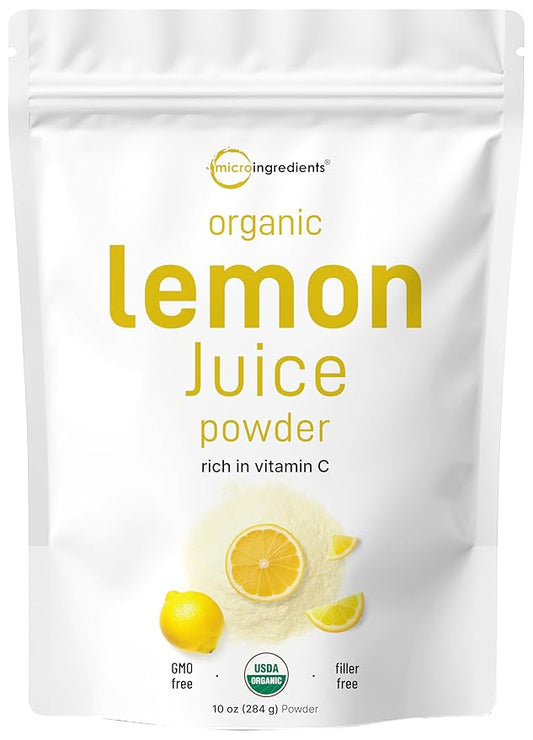 Organic Lemon Juice Powder, 10 Ounce, Cold Pressed Concentrated, Filler Free, Rich in Natural Vitamin C for Immune System Booster, Great Flavor for Soda, Baking and Cooking, Vegan Friendly