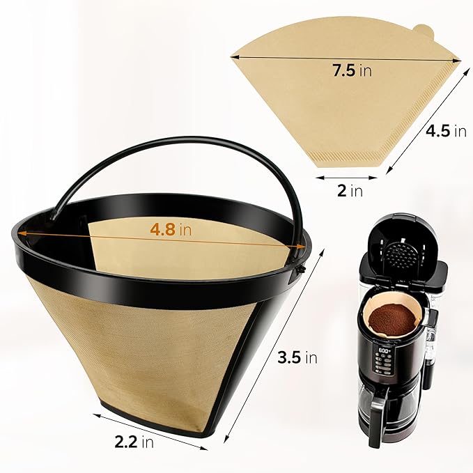Reusable #4 Cone Coffee Maker Filters Basket & 80 Count Disposable #4 Cone Filters Paper Compatible with Cuisinart Ninja Coffees Maker, Coffees Filter for Pour Over and Drip Coffee Makers