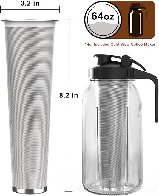 Cold Brew Strainer for 64oz Wide Mouth Mason Jars - 100-Micron Fine Mesh, Reusable 304 Stainless Steel Coffee Cold Brew Filter with Sealing Ring for Cold Brew Coffee Maker, Tea Infuser