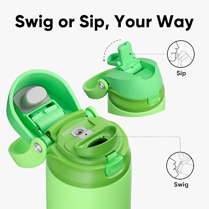 ENCOOL Leakproof Insulated Water Bottle with Straw Dual-Sip Water Bottle Bag-Safe Design for Work, Commute & Gym – Keeps Drinks Cold All Day, 24 oz, Algae Green