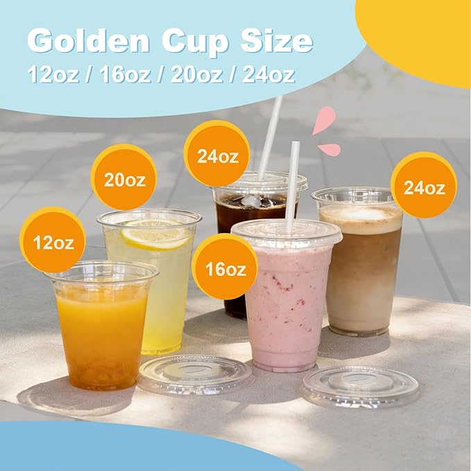 Coolcap 20 oz 100 Pack Disposable Clear Plastic Cups with Lids and Straws, Food Safe Bulk Iced Coffee Cups for Smoothies, Milkshakes and Other Cold Drinks