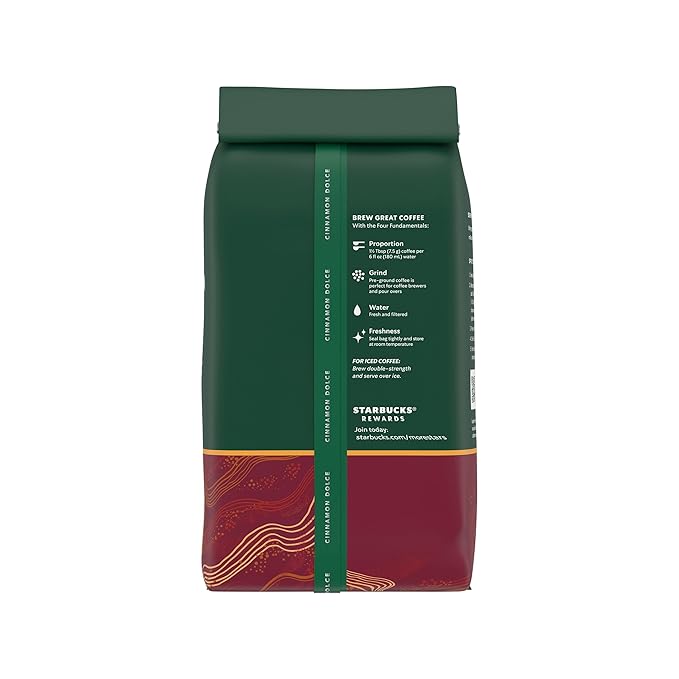 Starbucks Ground Coffee, Flavored Hot or Iced Coffee, Cinnamon Dolce, Six 11 oz Bags