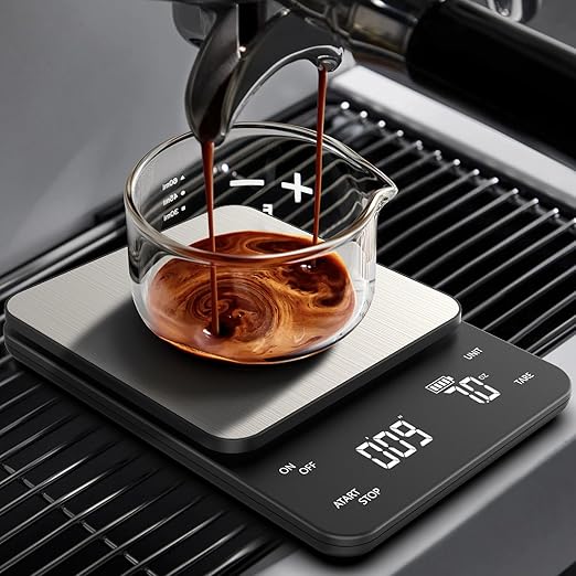 Mik-Nana Digital Coffee Scale with Integrated Timer, 0.1g High Precision Kitchen Food Scale for Pour Over and Espresso, 11lb/5kg Capacity, Large Backlit LCD Display (Batteries Included)