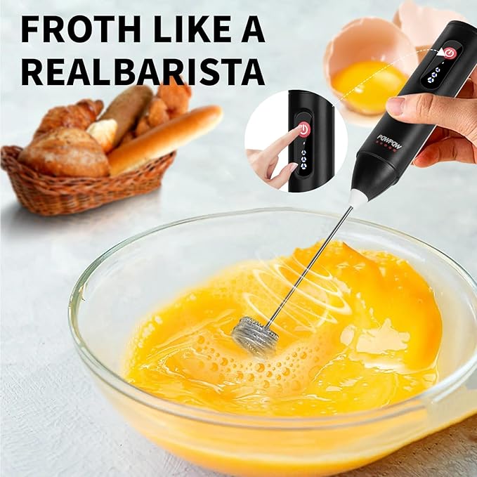 3-Speed Rechargeable Milk Frother for Coffee, Baking & Eggs - USB Fast Charging, Portable Frother Wand for Perfect Foam Every Time! (3-Speed Adjustable Blue)