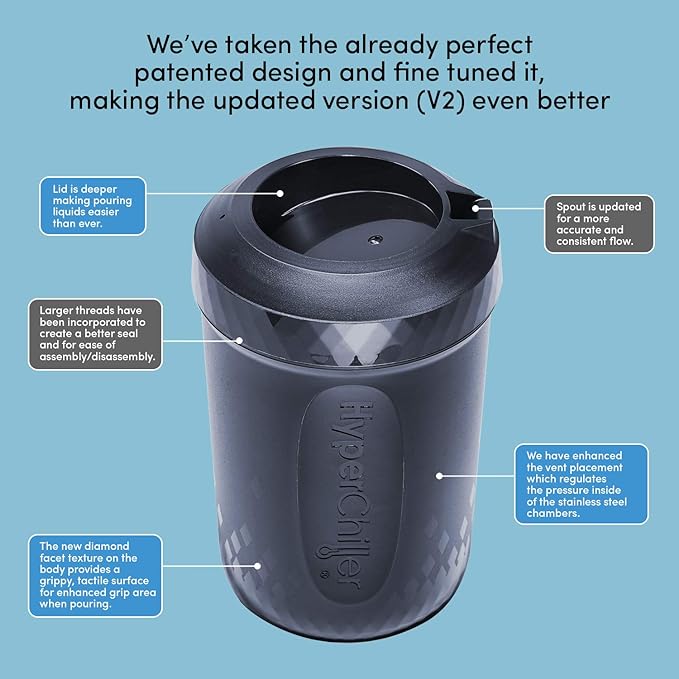 HyperChiller HC2CB Patented Iced Coffee/Beverage Cooler, NEW, IMPROVED,STRONGER AND MORE DURABLE! Ready in One Minute, Reusable for Iced Tea, Wine, Spirits, Alcohol, Juice, 12.5 Oz, Charcoal Black