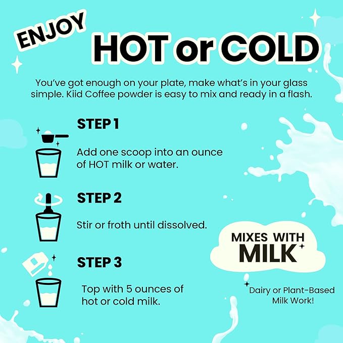 Kiid Coffee - 99.9% Caffeine-Free Organic Coffee for Kids - As Seen on Shark Tank - 12 Vitamins & Minerals, 4g Prebiotics, 0g Sugar - Non-GMO & Gluten-Free - Healthy Snack - Caramel - 30 Servings