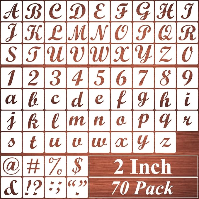 2 Inch Alphabet Letter Stencils for Painting - 70 Pack Letters and Numbers Stencil Templates with Signs for Painting on Wood, Reusable Letter and Number Stencils for Chalkboard Wood Signs & Wall Art