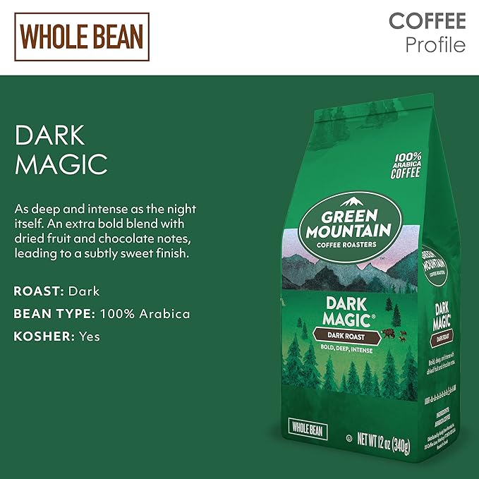 Green Mountain Coffee Roasters, Dark Magic, Whole Bean Coffee, Dark Roast, Bagged 12oz