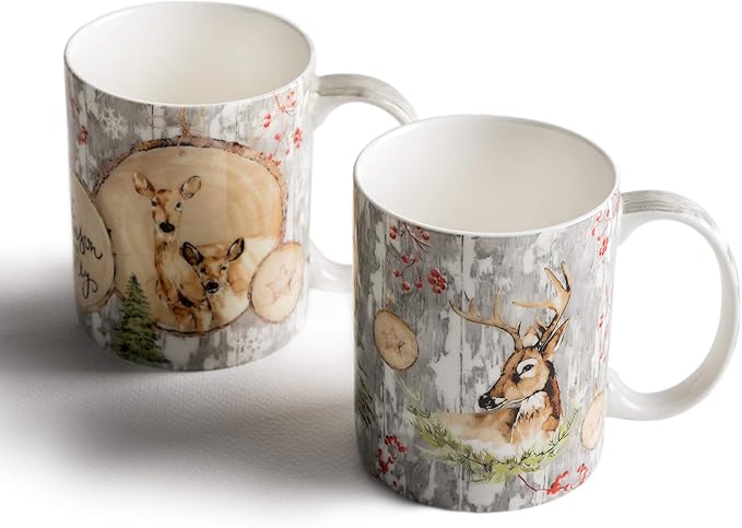 Maison d' Hermine Coffee Mug with Handles Fine Bone China Mugs Pack of Two Tea Cups for Hot Beverages Cappuccino Latte Home Restaurant Office Perfect for Gift (Mountain Life, 15 Ounce)