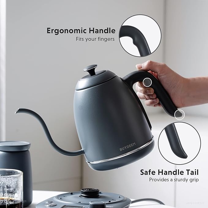 BUYDEEM K821 Electric Gooseneck Kettle with Variable Temperature Control, Pour Over Coffee Tea Kettle, Durable 18/8 Stainless Steel, Auto Keep Warm & Built in Brewing Timer, 0.8L