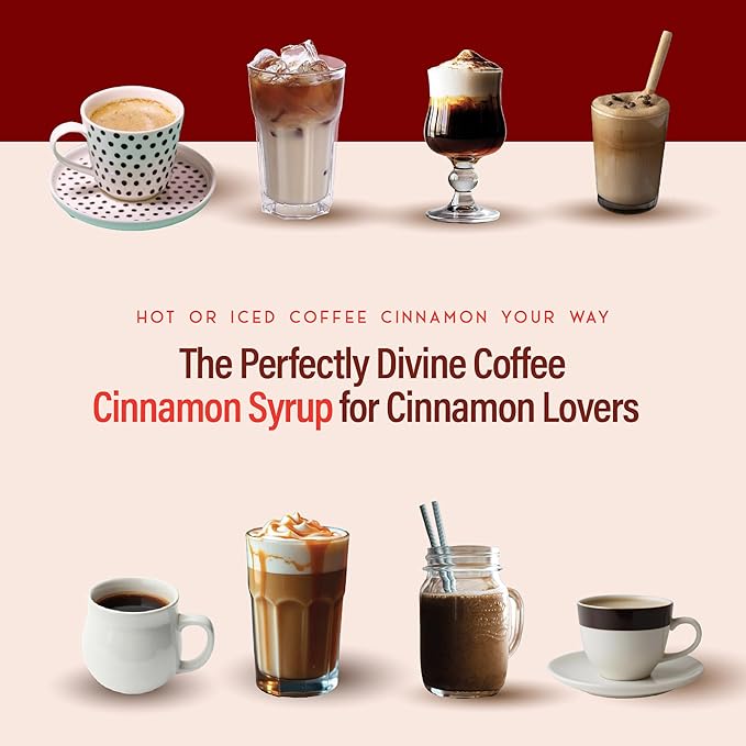 RIO Cinnamon Coffee Syrup, Perfect for Hot or Iced Drinks & Desserts, Warm & Inviting Flavor Sweetened with Pure Cane Sugar, Barista-Grade Flavor Syrups for Coffee Drinks at Home & Work - 700ml