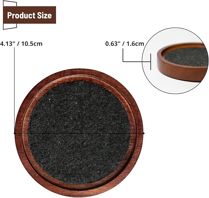 Wooden Coasters with Felt Insert, 4.13 Inch, Set of 6, Absorbent Coasters for Drinks, Absorbent and Insulation Felt Stackable Cup Holders, Absorbent and Heat-Insulated for Coffee Table Decor,