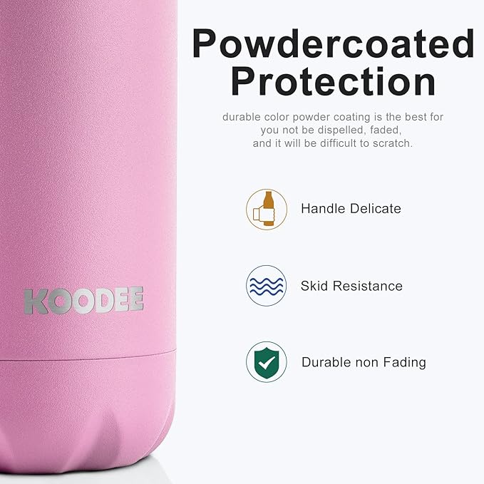 koodee Kids Insulated Water Bottle, 17 oz Stainless Steel Double Wall Vacuum Flask Cola Shape Leak Proof Sports Water Bottle for School (Black-Purple Pink)