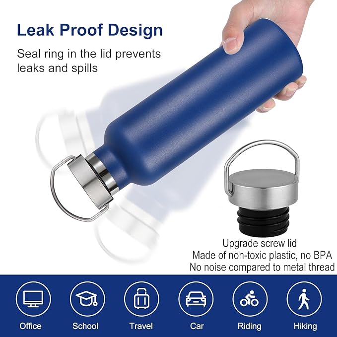 Neihepal 20 oz Insulated Water Bottles,Stainless Steel Double Wall Sport Bottle with Lid of Handle (8, Navy)
