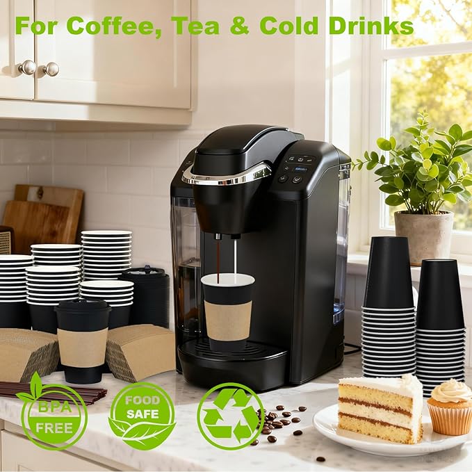 12 oz PLA Black Eco Friendly Cups 100 Packs Sustainable Plant Based Leak Resistant for Cafes Offices Events