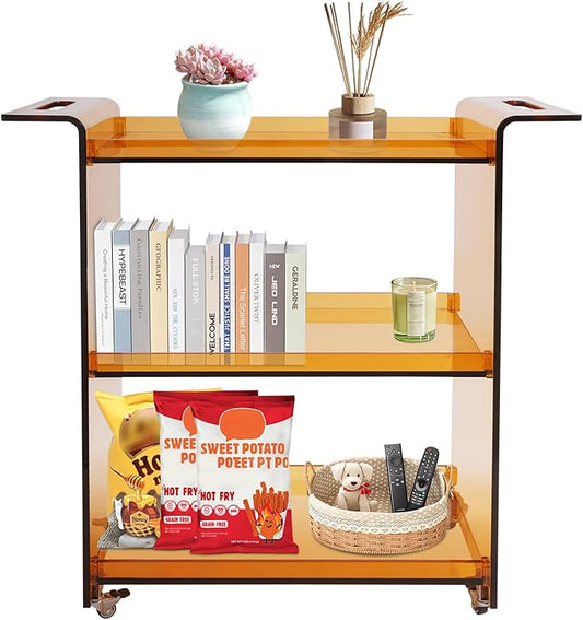 Rolling Serving Cart 3-Tier Small Bar Cart with Lockable Casters Storage Rolling Trolley 66lbs Capacity Mobile Kitchen Trolley for Home, Kitchen, Cafe (28 * 11.8 * 28.7in, Dark Brown)
