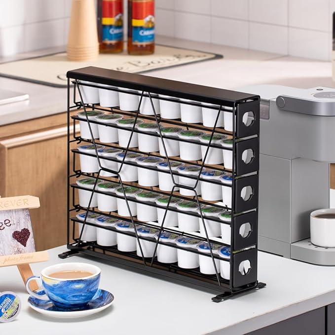 FlagShip 5-Tier Corner Coffee Pod Organizer for K Cup - 40 Capsules Metal Storage, Space-Saving Kitchen Countertop Rack Wall Mountable