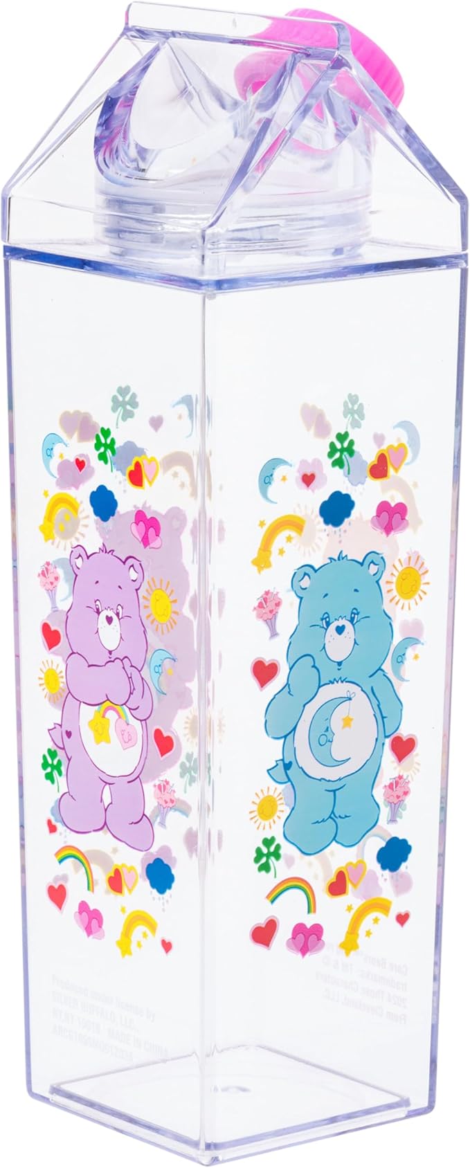 Silver Buffalo Care Bears Featuring Friend, Cheer, Grumpy, and Best Friend Bear Plastic Milk Carton Pitcher Bottle, 16.2 Ounces