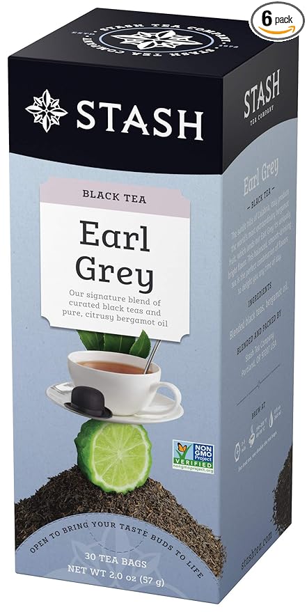 Stash Tea Earl Grey Black Tea, 6 Boxes of 30 Tea Bags Each (180 Tea Bags Total)