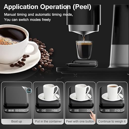 B-Qtech Mini Coffee Scale with Timer 3.5kg/0.1g High Precision Pour Over Espresso Scale Rechargeable Digital Portable Coffee Scale Black