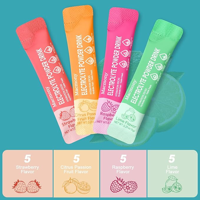 Electrolyte Powder Packets, Hydration Packets 20 Stick, Sugar Free Electrolytes for Rapid Recovery, Electrolyte Powder Drink Mix with Yerba Mate - Gluten Free, Keto Friendly, Vegan