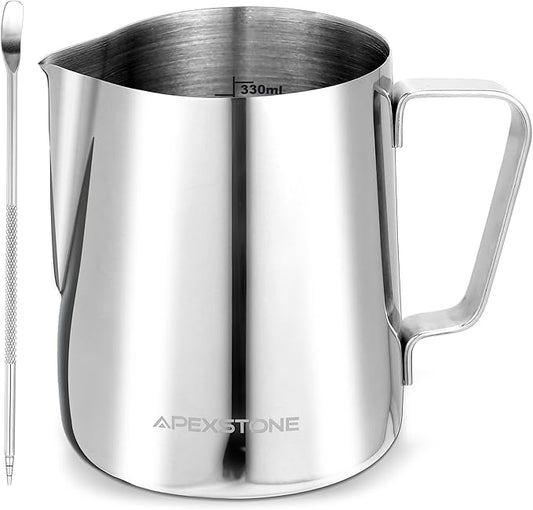 Apexstone 12 oz Espresso Steaming Pitcher Silver, Coffee Milk Frothing Cup Silver, Coffee Steaming Pitcher 12 oz/350 ml