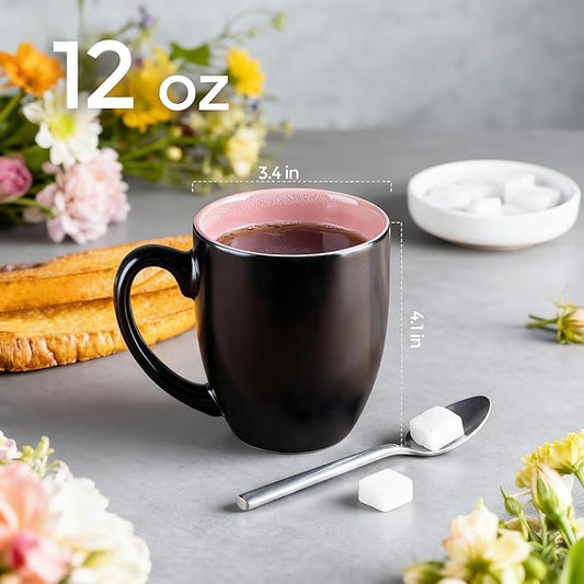 GBhome 12oz Coffee Mugs Set of 6, Large Ceramic Coffee Mugs for Man, Woman, Dad, Mom, Modern Coffee Mugs Set with handle for Tea/Latte/Cappuccino/Milk/Cocoa. Dishwasher&Microwave Safe,Pink