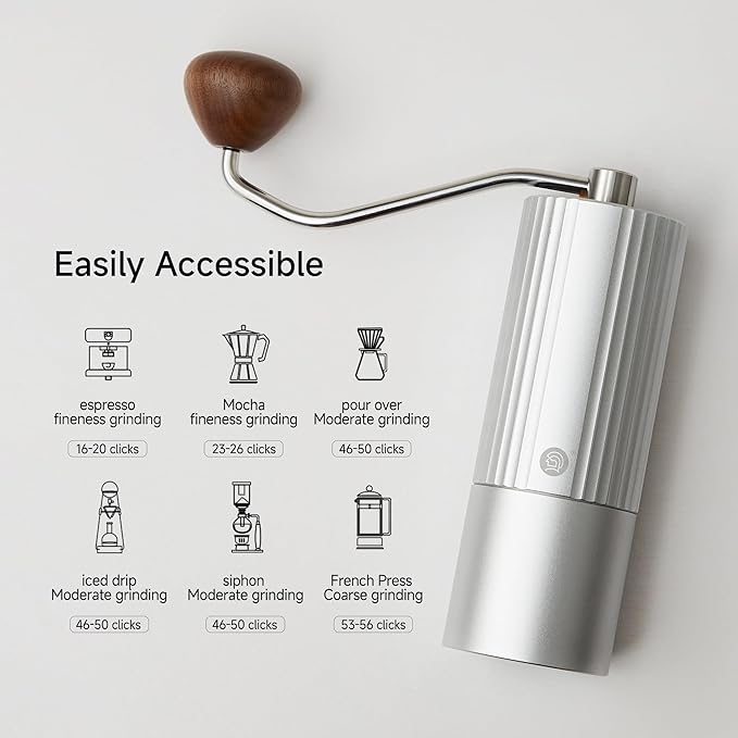 CUFEJORO Z3 /Z3pro Coffee Bean Grinder, Hand Grinder with 6-Core CNC Stainless Steel Conical Burr,Double Bearing Positioning for Espresso,Pour Over,FrenchPress,Moka,Americano (Silver, Z3PRO)