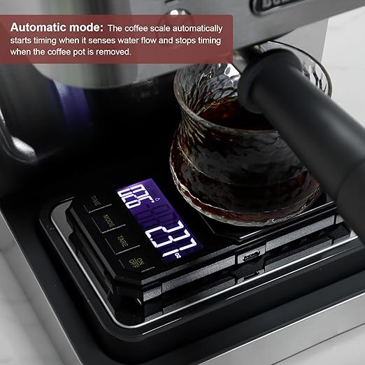 Coffee Espresso Scale with Timer, Digital, Automatic, Mini, Rechargeable, for Barista, 0.3-2000g/0.1g