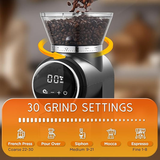 Burr Coffee Grinder Electric, Conical Coffee Grinder with Adjustable Grinding, Touchscreen Burr Mill Grinder for Home, Up to 12 Cups, Upgraded for Espresso, Drip & French Press