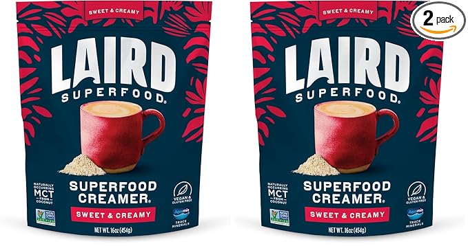 Laird Superfood Non-Dairy Superfood Creamer - Coconut Powder Coffee Creamer - Sweet & Creamy - Gluten Free, Non-GMO, Vegan - 16 oz. Bag, Pack of 2