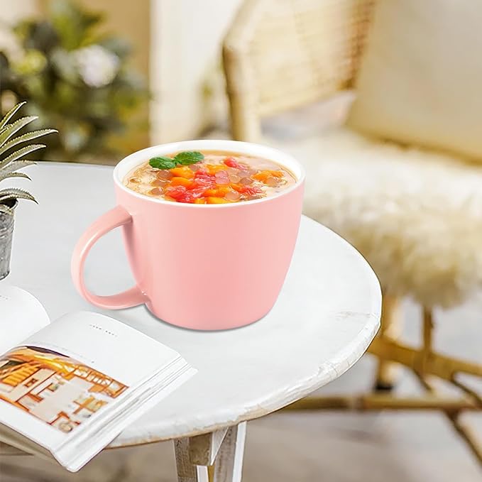 Chic Pink Coffee Mug Soup Bowl Giant Soup Mug, Extra Large Ice Cream Cup, Lovely Ceramic Coffee Cup for Home Office and Dorm, for Her, Girlfriend, Mom, Best Sisters, Friends or Coffee Enthusiast