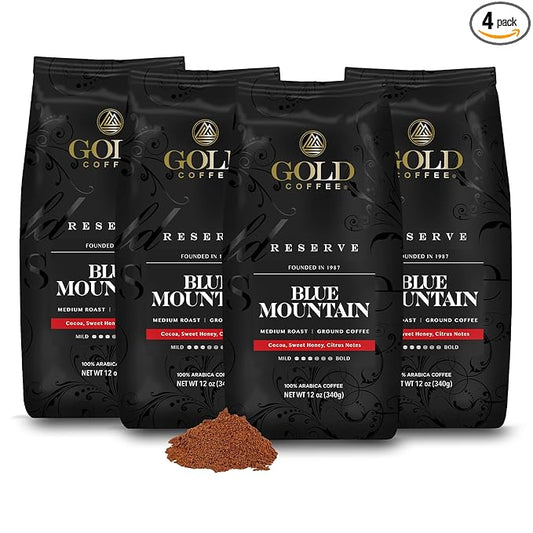 Gold Coffee | Blue Mountain Premium Blend, Medium Roast, Ground | 100% Arabica Coffee, 12 oz. (Pack of 4)