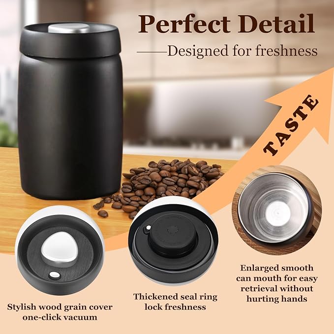 Coffee Vacuum Canister, 16oz Coffee Bean Storage, Stainless Steel Airtight Food Storage Container, Press Out Excess Air Preserve Food Freshness, Perfect for Coffee Beans,Loose Leaf Tea