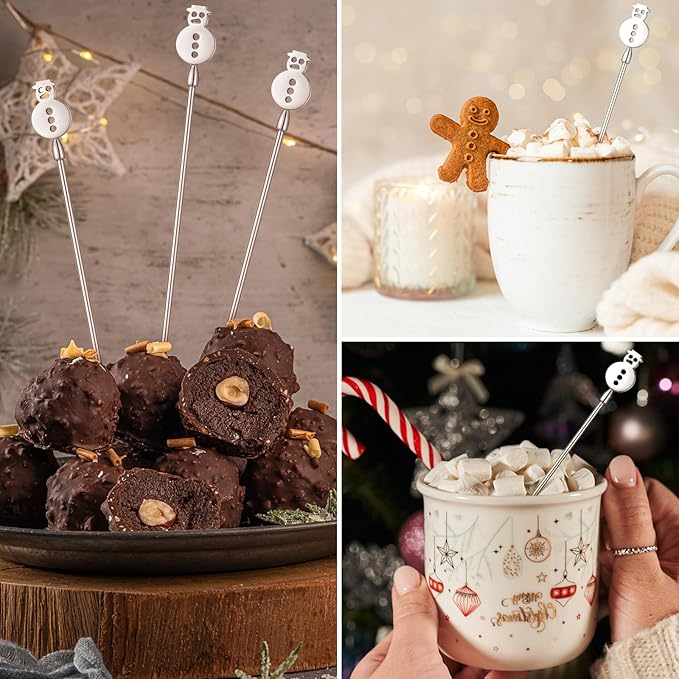 10 Pcs Winter Snowman Drink Stirrers Stainless Steel Christmas Coffee Stirrers Metal Reusable Swizzle Sticks Snowman Cocktail Stir Stick Chocolate Hot Cocoa Supplies for Winter Party Decor