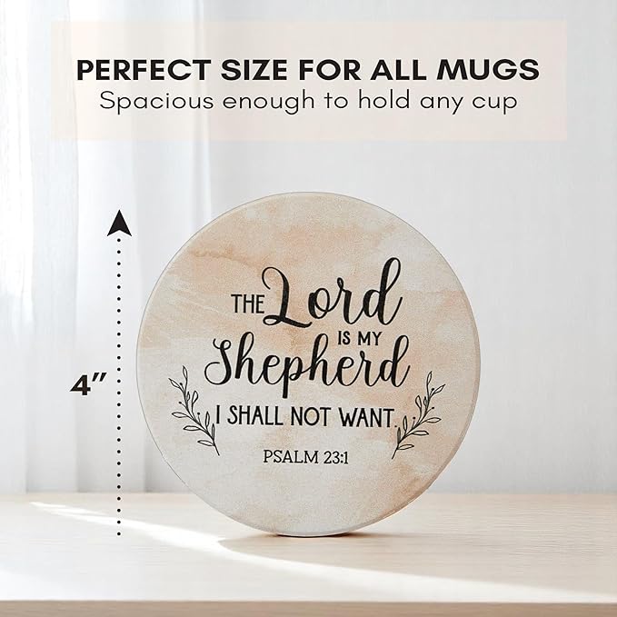 Christian Coasters Set of 6 with Holder– Ceramic Absorbent Drink Coasters for Coffee Table Desk, Modern Cute Moisture Absorbing Coasters, Christian Gifts Alternative to Cork, Silicone or Glass Coaster