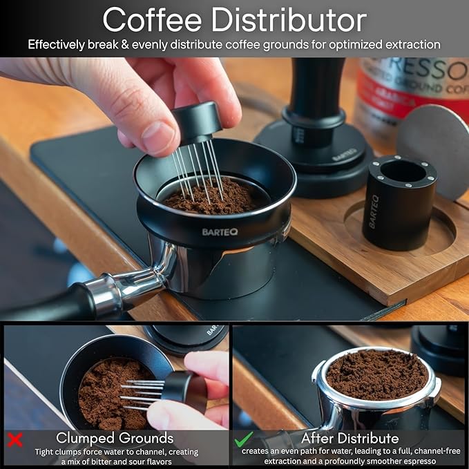 58.35mm Premium Professional Barista Kit 4-in-1: Double Spring Loaded Self-Leveling Espresso Tamper with WDT Tool, Dosing Funnel & Anti-Slip Base. Anodized Aluminum for 58mm - 58.5mm Portafilters.
