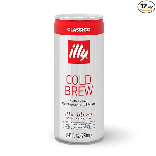 illy Ready To Drink, Classico Cold Brew Coffee Cans, 100% Arabica, Premium Italian Coffee, 8.45oz, 12 Pack
