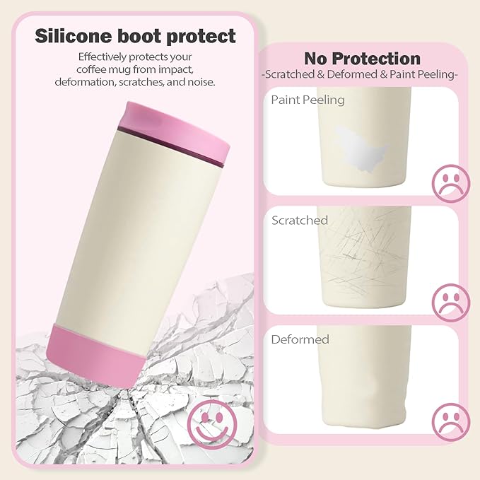 2pcs Silicone Boot for Owala SmoothSip Slider Coffee Tumbler 20oz 12oz, Anti-Slip Sleeve for Travel Coffee Mug, Protective Accessories for Owala BPA Free (Daybreak Pink)