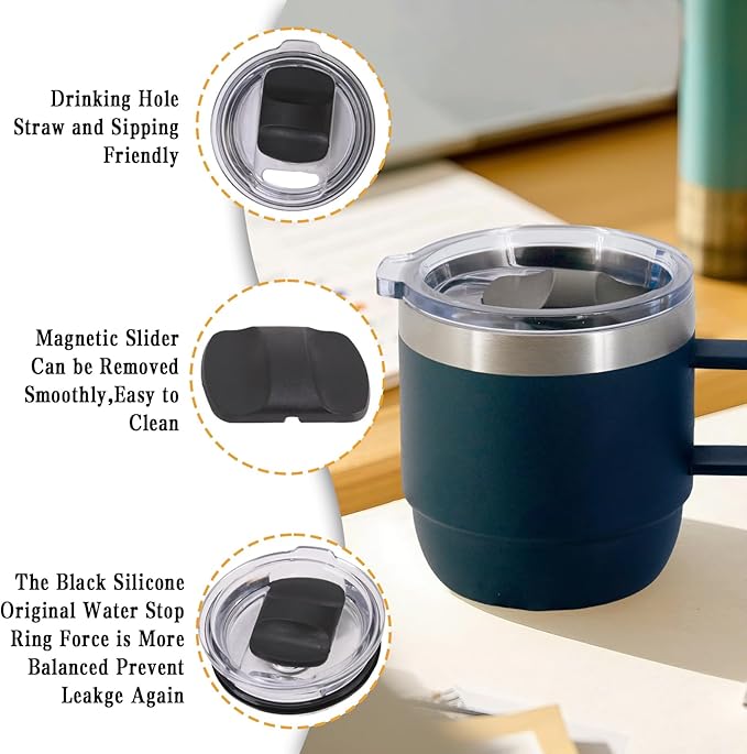 10 oz Stackable Mug, Stainless Steel cup with handle, Vacuum Insulated Espresso/Coffee Mug, shot Glass Set for 1-Piece Set for Coffee, Spirits, Wine, Tea - Pink