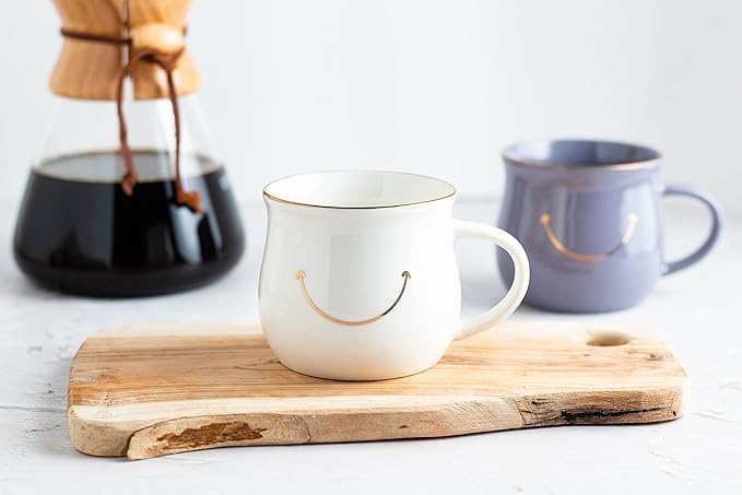 Elegant Gold-Accented Smiley Face Ceramic Mug - 13 Oz, Unique & Thoughtful Gift for Coffee Lovers, Eco-Friendly, Durable - Ideal for Home or Office