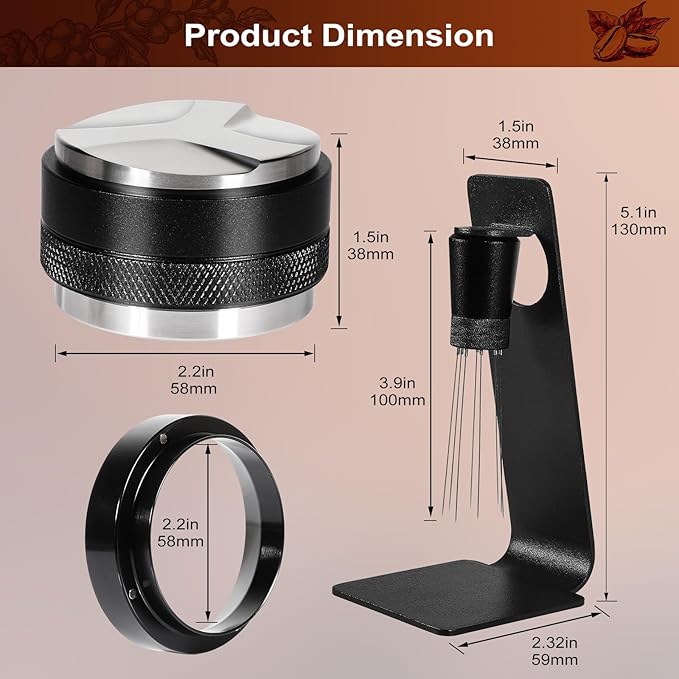 Espresso Accessories Kit 58mm, Coffee Distributor and Tamper Leveler, 316 Stainless WDT Tool with Magnetic Stand, Puck Scree and Dosing Funnel Set Fits Espresso Machine Press and 58mm Portafilters