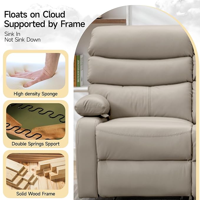 Reclining Loveseat, Anti-Scratch Leather Double Recliner Sofa with Side Pocket, Wall Hugger Loveseat Recliner for Living Room, RV, Home Theater(Beige)