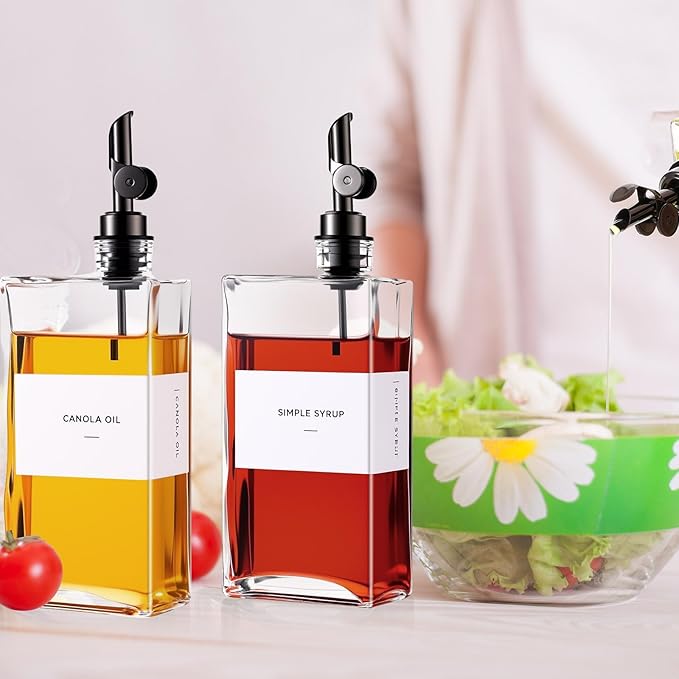 4 Pcs Olive Oil Dispenser for Kitchen, Glass Olive Bottles Oil Seasoning Bottle Set Coffee Syrup Soy Sauce Dispenser(Black,500 ml)