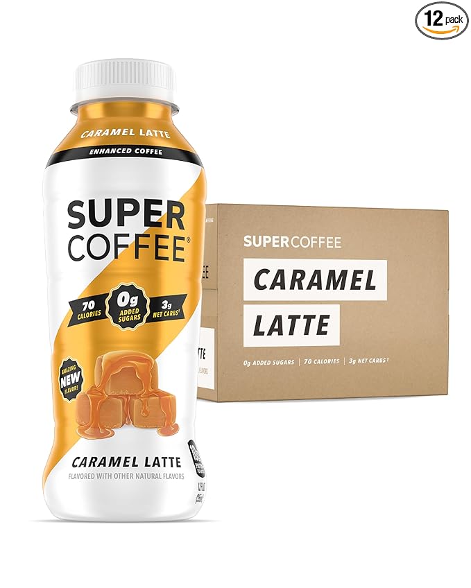 SUPER COFFEE, Keto Protein Coffee (0g Added Sugar, 10g Protein, 70 Calories) [Caramel] 12 Fl Oz, 12 Pack | Iced Smart Coffee - SoyFree GlutenFree